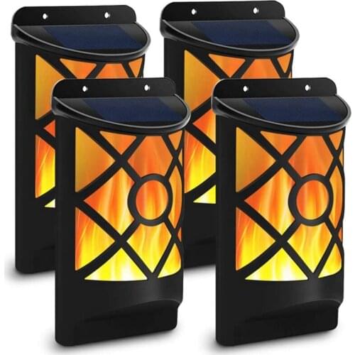 HLZS-4 PC Solar Flame Lights Outdoor, Waterproof Flickering Flame Solar Lights Wall Mounted Night Lights