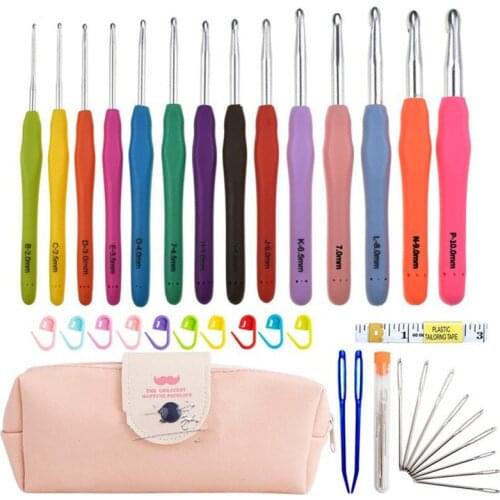 Knitting Tool Aluminum Crochet Hooks Set Ergonomically Shaped Grip Comfortable Soft Handles Knitting Needles DIY Sewing Craft