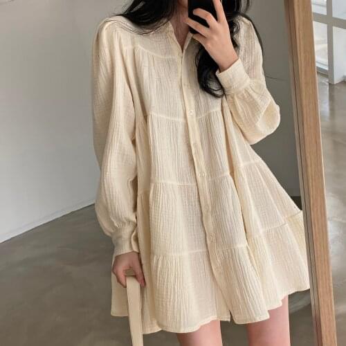 Kawaii sleepwear women summer nightgown princess dress girls long sleeve crepe cotton nightdress home vestidos breathable Y783