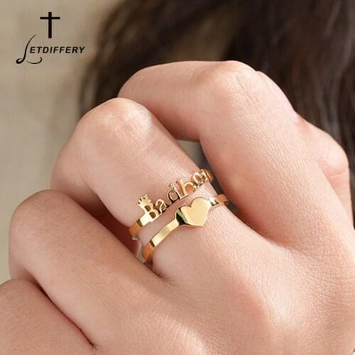 Letdiffery Customized Heart Name Rings Golden Stainless Steel Crown Women Personlized Ring Fashion Style Birthday Gifts