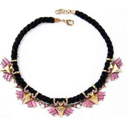 Bulk Price Charm Choker Necklace For Women Statement Gold Color Blooming Floral Spike Collar Black Rope Chain