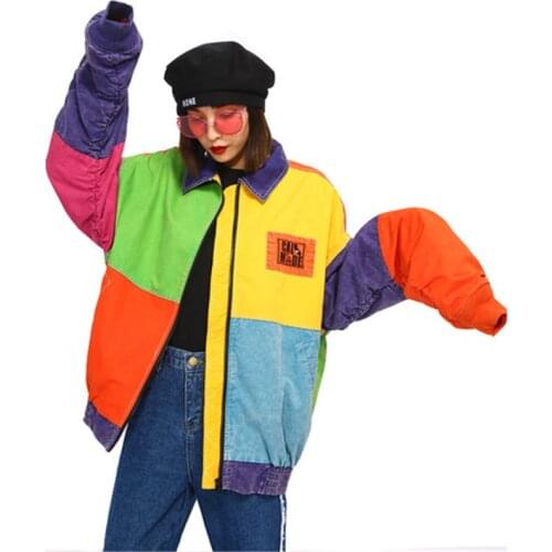 Spring Autumn Oversize Women Jacket Street Fashion Retro Colorful Coat Female Harajuku Loose Stitching Patch Designs Outerwear