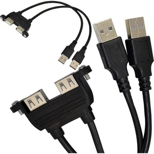 LBSC 25cm Dual USB 2.0 A female socket panel mount to 2 USB A male extension cable