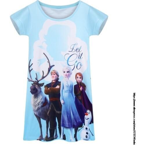 Disney Girls Summer Nightgown Cotton Pajamas Sling Dress Teenager Frozen Elsa Princess Nightgowns Sleepwear Children Kid Nightgo