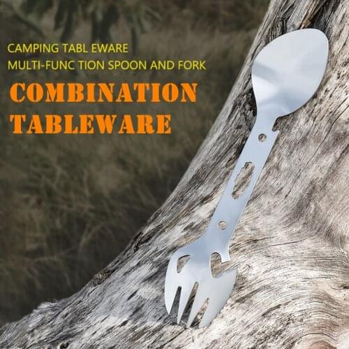 Multitool Stainless Steel Fork Spork Picnic Camp Bottle Opener Wrench Harpoon Tool Flatware Portable Tableware Spoon Cutlery