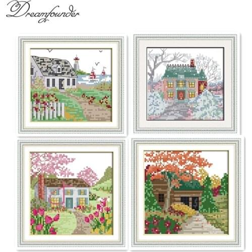 Cabin cross stitch kit aida 14ct 11ct count printed canvas stitches embroidery DIY handmade needlework