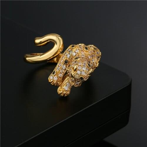 New Arrival Gold Color Leopard Ring Open Design Adjustable 2021 Fashion AAA+ CZ Pave Setting Animal Ring Female Party Jewelry