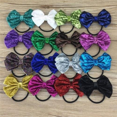 New Design 4" Glitter Bow with Black Elastic Hairband for Hair Bow Hairband for Children Girls Hair Accessories 16pcs/lot