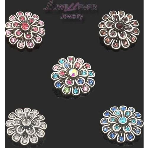 Wholesale metal Rhinestone Snap Buttons w205 flower Diy Jewelry fit 18mm Snap button Necklaces/Bracelets for women