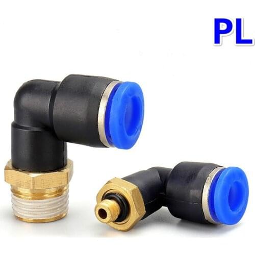 PL Pneumatic Connector 4mm-12mm Hose OD 1/8" 1/4" 3/8" 1/2" Male Thread Pneumatic Tube Elbow Connector Tube Air Push In Fitting
