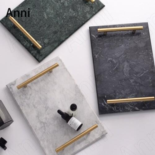 Natural Marble Storage Tray Nordic Modern Gold Handle Jewelry Necklace Storage Tray Dressing Table Cosmetic Perfume Display Tray
