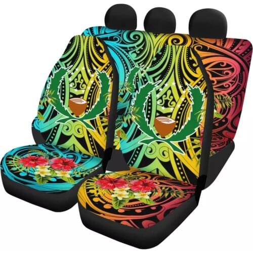Full Set Pohnpei Polynesian Car Seat Cover Gradient Design Samoan Tribal 4Pcs/Set Front Rear Seat Protector Cover fit Most Cars