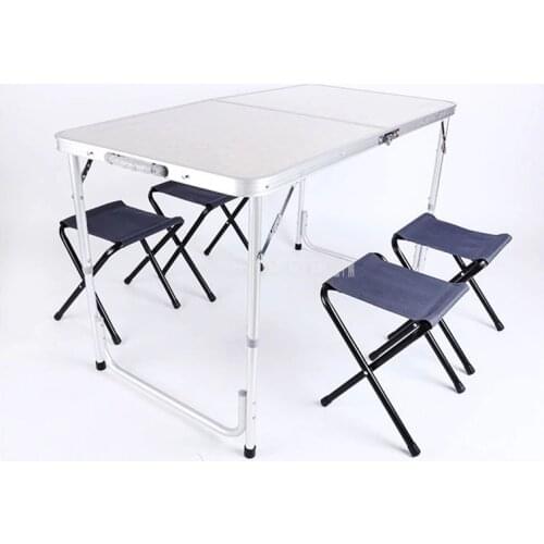 Portable Outdoor Camping Folding Table With 4PCS Stool Aluminium Alloy Ultra-light Foldable Tables Desk For Hiking Picnic 120*60