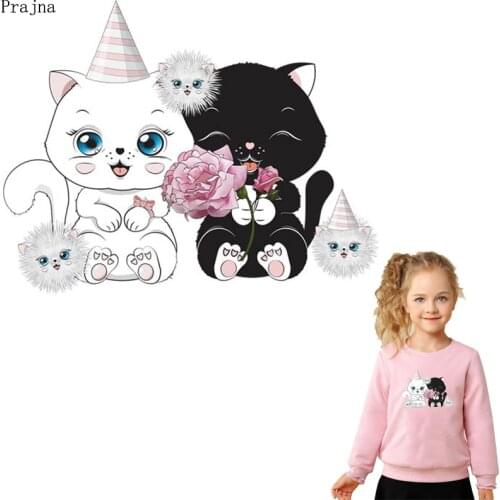 Prajna Cat Patches For Clothes Stripes Iron On Transfers Iron On Thermo Stickers Heat Transfer Vinyl Cute Badge Applique Decor