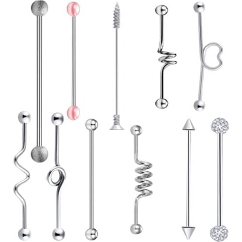 Heart Pink Stainless Steel Silver Industrial Piercing Cartilage Barbell Earring Arrow Ear Industrial Piercing Studs Pircing