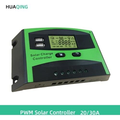 PWM Solar Controller 20A 30A 12V 24V Battery Charger Dual USB 2A Solar Regulator