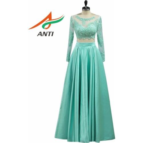 ANTI Mint Green Evening Dress Long 2018 Elegant Gown Party Scoop Appliques Vestido De Festa Formal Bridal Dresses Custom Made