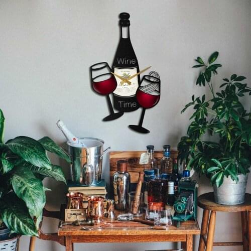 WİNE TİME COLORFUL METAL WALL CLOCK STYLISH DECORATION ART CAFE GOOD QUALITY