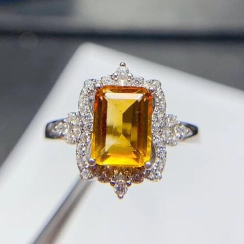 CoLife Jewelry Vintage Silver Citrine Ring for Party 6*8mm Natural Emerald Cut Citrine Silver Ring 925 Silver Citrine Jewelry