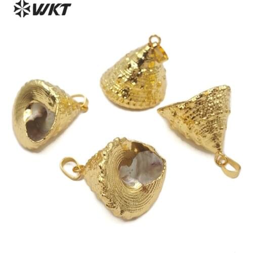 WT-JP116 Cone Shape Trumpet Shell Pendant Gold Dipped Natural Sea Shell Pendant Women Summer Beach Jewelry