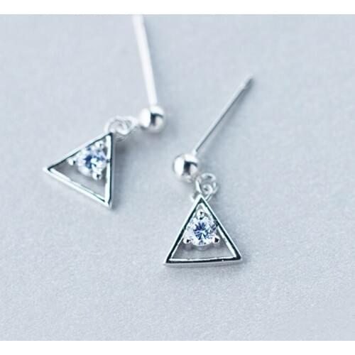 MloveAcc 925 Sterling Silver Dangle Earrings Drop Triangle Pendant Clear CZ Cubic Zirconia Earings for Women