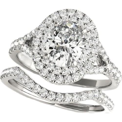 LESF Luxury 925 Sterling Silver Ring Sets Oval Cut Fine Jewelry Wedding Cubic SONA Rings For Women Band Free Shipping