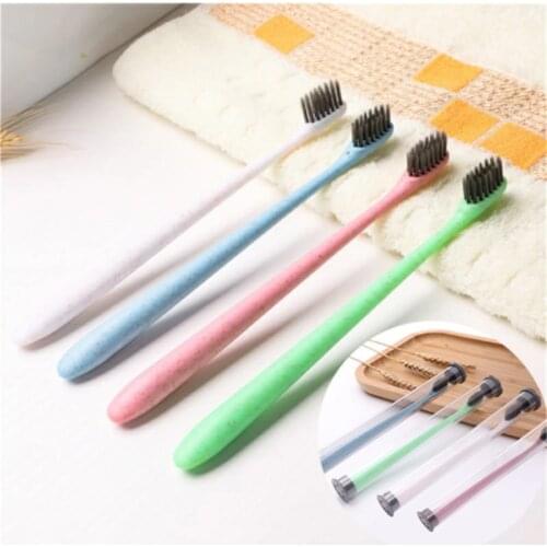 1PC Wheat Straw Toothbrush Ultra-fine Soft Fiber Antibacterial Toothbrush With Brush Holder Portable Oral Cleansing Teeth Brush