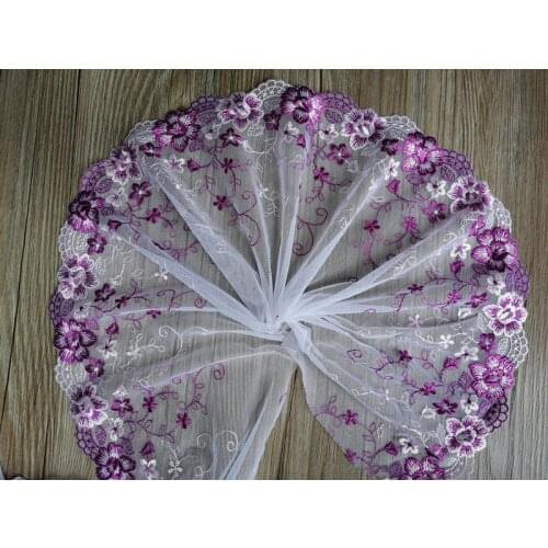 15Yards 18cm Width Polyester Mesh Embroidery Lace Trimmings Dress Accessories Purple Floral Fabric Sewing Crafts Doll Material