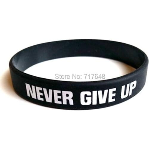 200pcs NEVER GIVE UP wristband silicone bracelets rubber cuff wrist bands bangle free shipping by FEDEX
