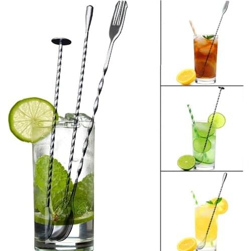 LBER 3 Pcs Extra Long Stainless Steel Mixing Spoons Spiral Pattern Bar Cocktail Shaker Spoon Barware Stirring Spoon for Tea Coff