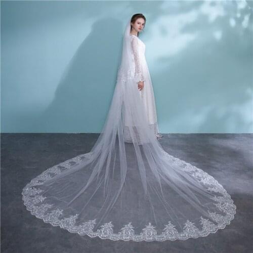 5 Meter White Ivory Cathedral Wedding Veils Long Lace Edge Bridal Veil with Comb Wedding Accessories Bride Veu accesorios novia