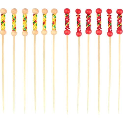 Free Shipping - Party Wedding Supplies Disposable Tableware, 150mm Cocktail Yellow Braided Bamboo Pick Fruit Skewers, 100/Pack