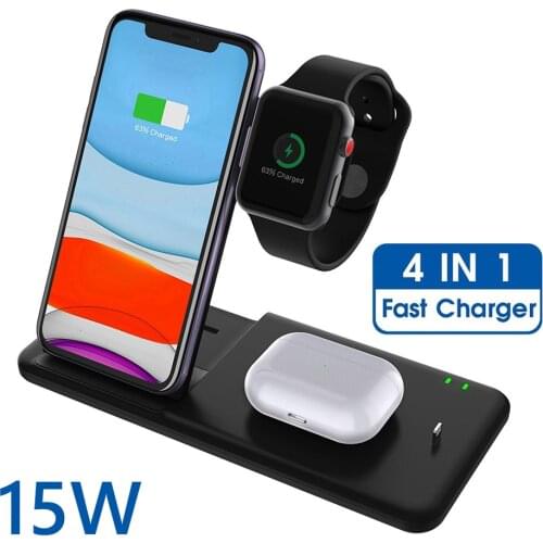 15W 4 in 1 Wireless Charging Station for iPhone 11 XS XR X 8P AirPods Pro Apple Watch 5 4 3 2 Fast Qi Wirless Charger Stand Dock