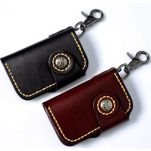 Men Women Tanned Leather Car Key Holder Organizer Women Keychain Covers Hasp Handmade Key Wallets Japanese-style Keychain Bag