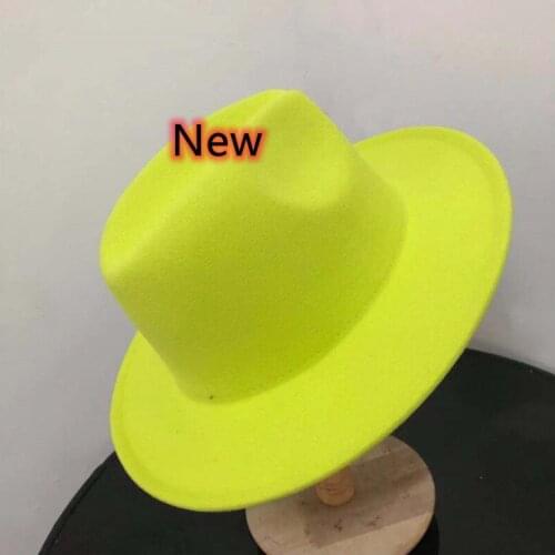 Fluorescent green new color Fedora hat wide brim hat Panama felt hat male jazz hat church hat fedorah ladies hat men шляпаженска