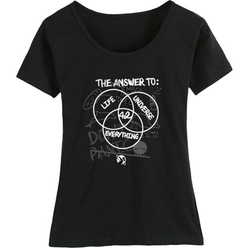 Girl Woman Short Sleeve T Shirt 42 Don't Panic Marvin Number Answer to Life Universe Everything Dolphin Whale Summer ZIIART