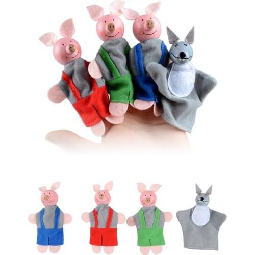 Toys 4pcs/set hot sale cartoon animal finger puppet plush toys children favor three little pigs and wolf dolls christmas gifts