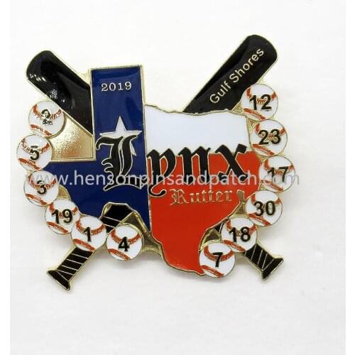Custom metal Iron soft enamel baseball texas map promotion lapel pin with back stamp