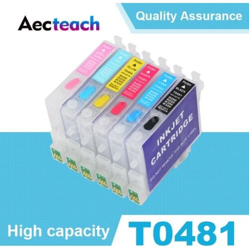 Aecteach T0481 T0482 T0483 T0484 T0485 T0486 Refillable Ink cartridge for Epson Stylus Photo R200 R220 R300 R300M R320 Printer