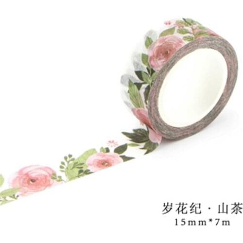 Kawaii Camellia 7M*1.5CM Tape Ribbons for Wedding Christmas Party Decorations DIY Bow Craft Card Gifts Wrapping Supplies
