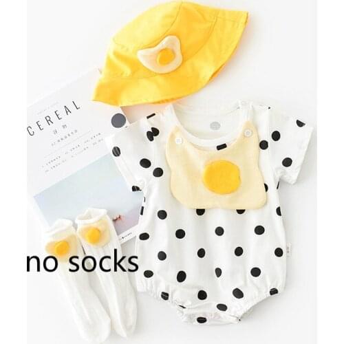 Baby Rompers Newborn 2 PCS Girls Clothes Summer Sunsuit Egg Print Princess Rompers+Sun Hat Sets Infant Outfit Jumpsuit Clothes