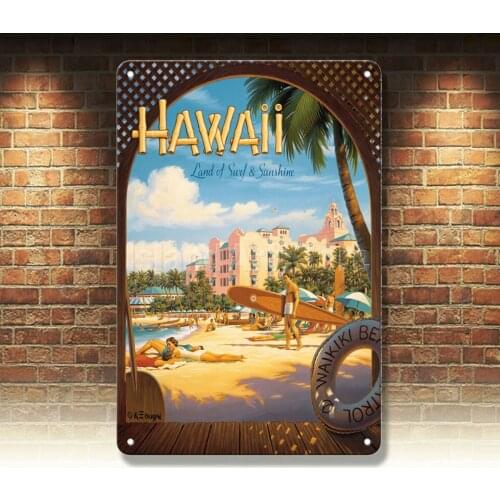 Royal Hawaiian Hotel - Kerne Erickson - Vintage Travel Poster Metal Tin Sign