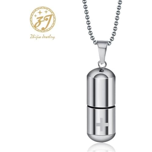 Zhijia jewelry Fashion Jewelry Simple Personality Pills Titanium Steel Pendant Stainless Steel Capsules Pendant Necklace