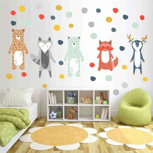 Forest Animals Art Decal Wall Sticker Giraffe Bear Fox DIY for Kids Room Decor Kindergarten Wall Decor Nordic Style Cartoon