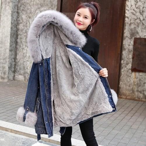 LISYRHJH 2020 Women Winter Jacket Lamb Cashmere Thick Denim Winter Hooded Coat Women Clothes Parka