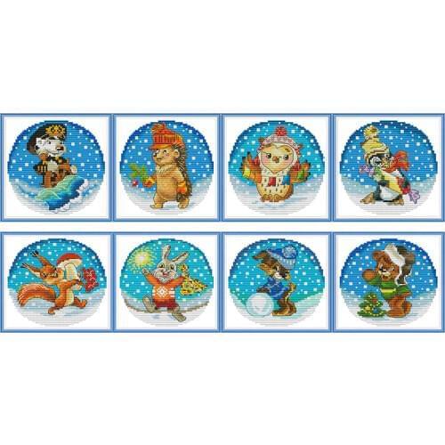 Small Animal series Paintings Aida Canvas Cross-stitch 11CT 14CT Handwork Beginner Embroidery Sets Wholesale Needlework