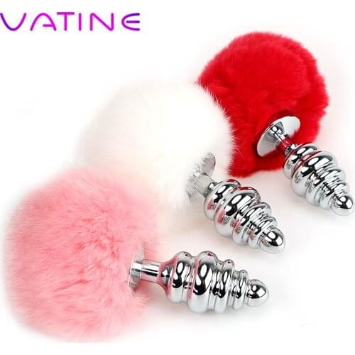 VATINE Metal Butt Plug Bunny Tail Stainless Steel Anal Plug Bead Sex Toys for Women Men Gay Female Male Masturbation