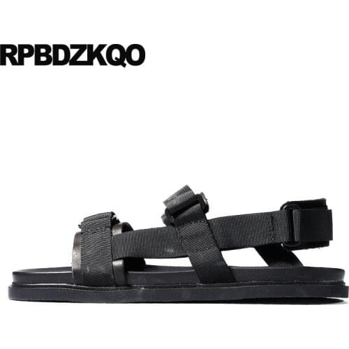 Fashion 2018 Designer Shoes Men High Quality Italian Flat Water Sneakers Sandals Waterproof Black Leather Beach Strap Open Toe