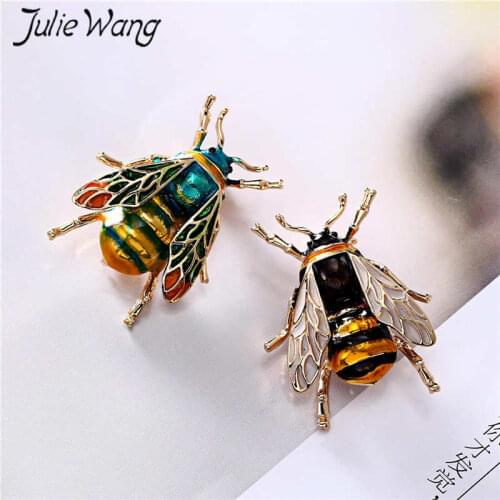 Julie Wang Colorful Insect Bumble Bee Brooch For Men Alloy Enamel Brooches Fashion Jewelry Clothing Dress Accessories