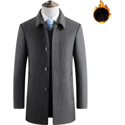 2019 Autumn Winter Men Casual Trench Coat Business Woolen Coats Slim Fit Windproof Jackets Thick Warm Overcoat Jacken Herren-E